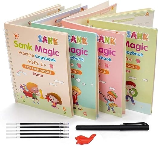 Magic Book for Kids, Sank Magic Practice Copybook, (4 Book+10 Refill+1 Pen+1 Grip) | Buy 1 Set get 1 Set Free**