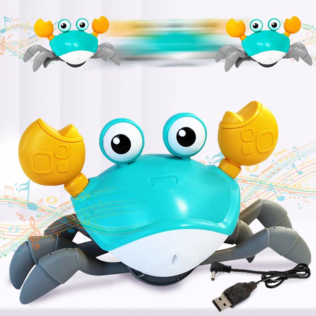 Crawling Crab Toy with Light Up, Interactive Musical Toy with Automatically Avoid Obstacles, USB Rechargeable