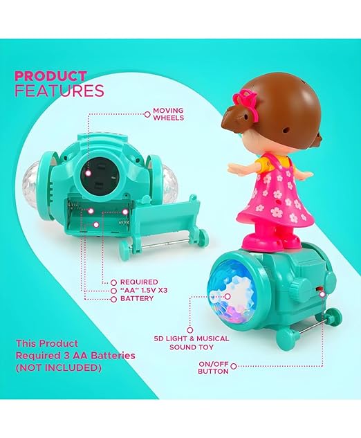 Fashion Girl Musical Dancing Girl 360 Degree Rotating with 5D Light and Musical Sound Activity Kids' Play Center Toy with Bump and Go Functions 1+ Year Kids