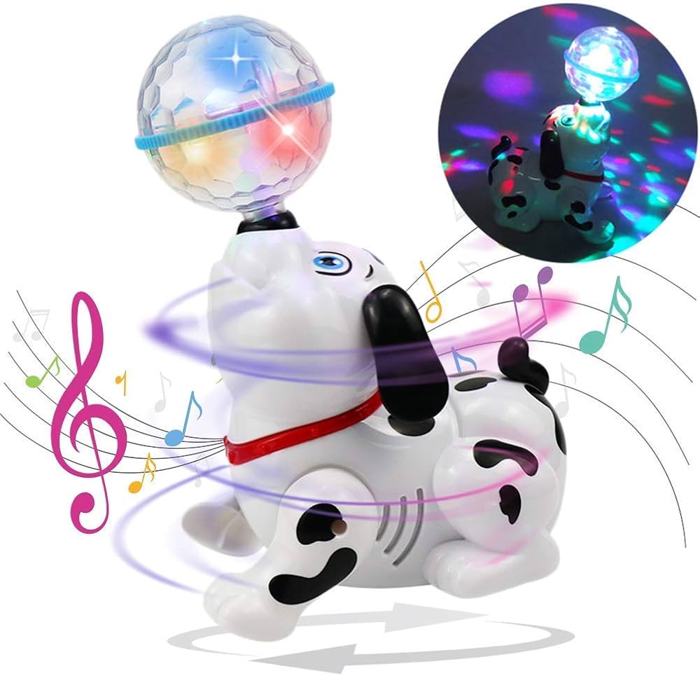 Dancing Dog Toys with Led Lights Flashing and Music, 360 Body Spinning Dog Toy