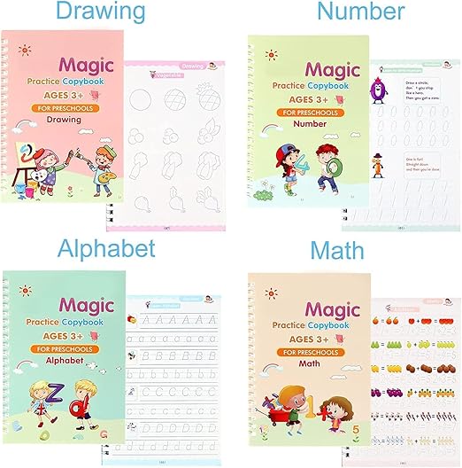 Magic Book for Kids, Sank Magic Practice Copybook, (4 Book+10 Refill+1 Pen+1 Grip) | Buy 1 Set get 1 Set Free**