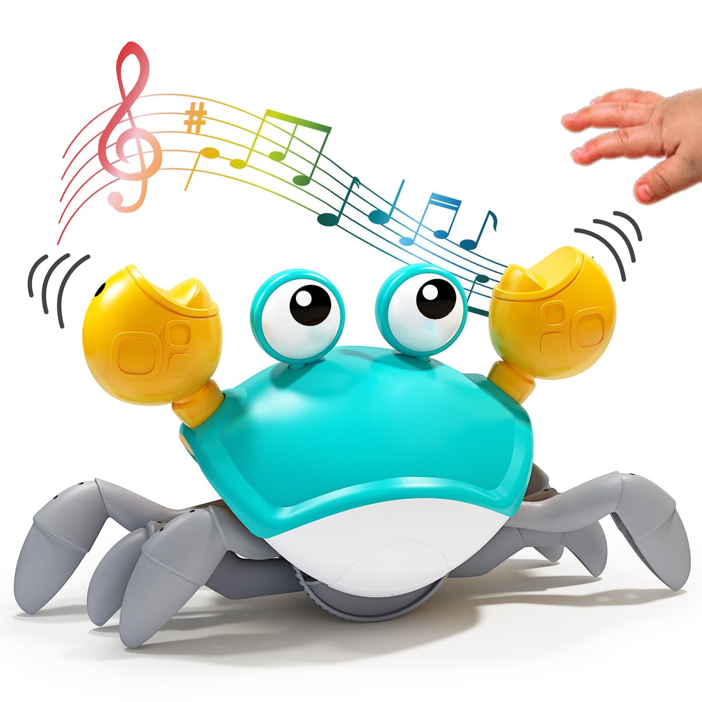 Crawling Crab Toy with Light Up, Interactive Musical Toy with Automatically Avoid Obstacles, USB Rechargeable