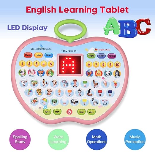 Apple Shape Electronic Educational Computer Toy | Multifunctional Musical Learning Animal Sound Laptop Toy for Kids