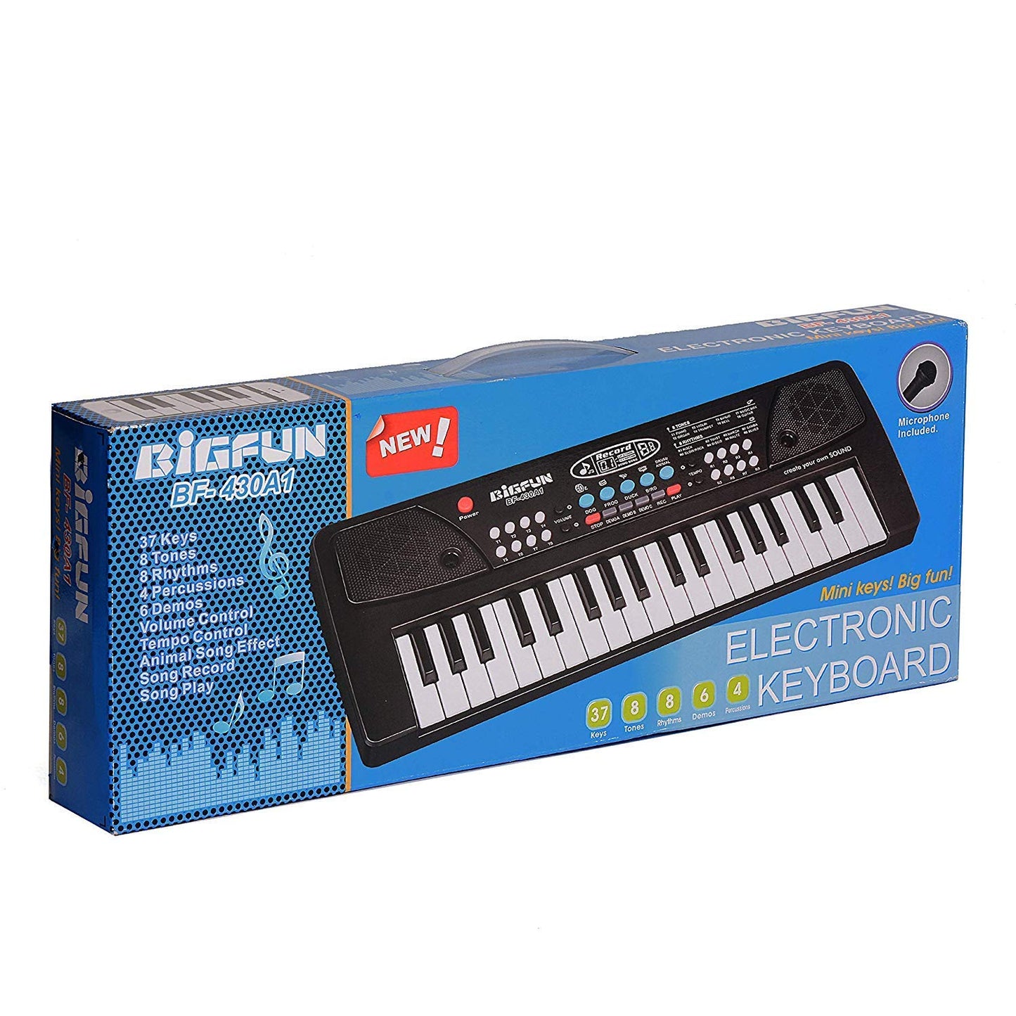 37Key Bigfun Keyboard Toy with Adapter Portable Electronic Keyboards for Beginners Musical Toys Pianos, DC Power Option and Recording Function with MIC